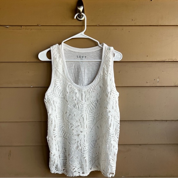 LOFT Palm Lace Relaxed Scoop Neck Tank Top - Size M - Picture 2 of 6